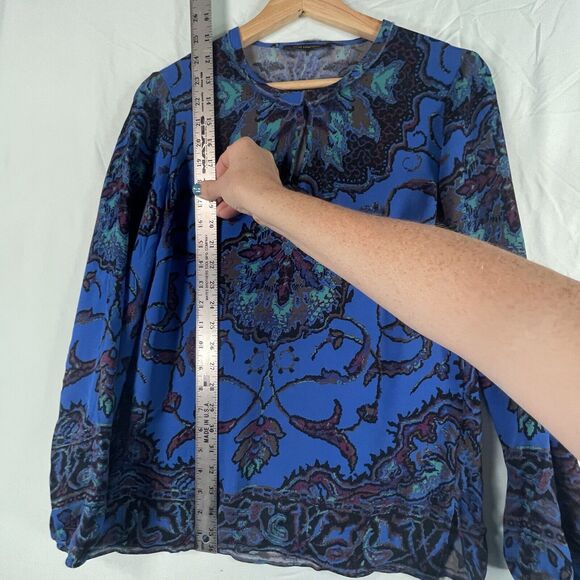 Kobi Halperin 100% Silk Womens SIZE SMALL Blue L/S Keyhole Crew-Neck Blouse Top - Picture 6 of 11